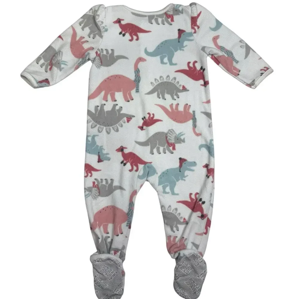 Carters Footie Sleeper PJs Girls Hearts Dinosaurs White Pink 12 Months